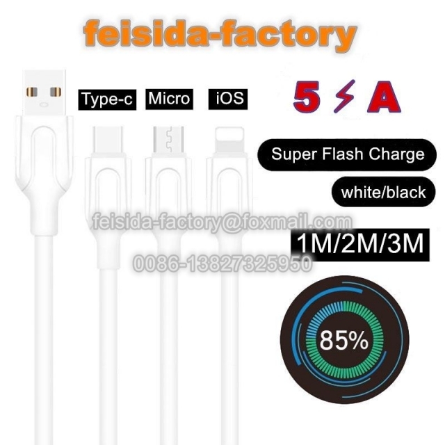 Factory Hot Sales 5A type-C Micro iOS Charging Cable